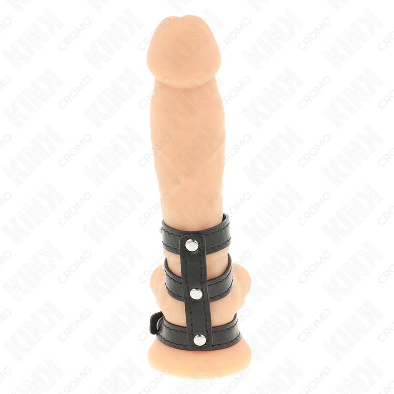 Alternative view of KINK - TRIPLE LEATHER PENIS RING WITH PRESSURE CLOSURE