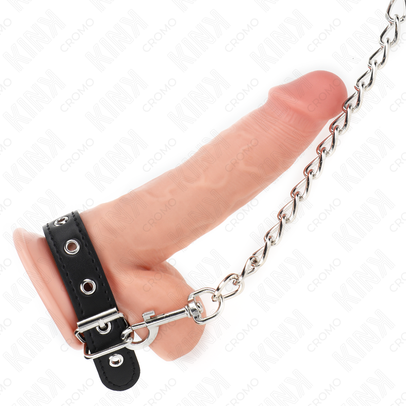 Alternative view of KINK - LEATHER PENIS RING WITH STRAP 21.5 X 2 CM AND METAL CHAIN 60 CM