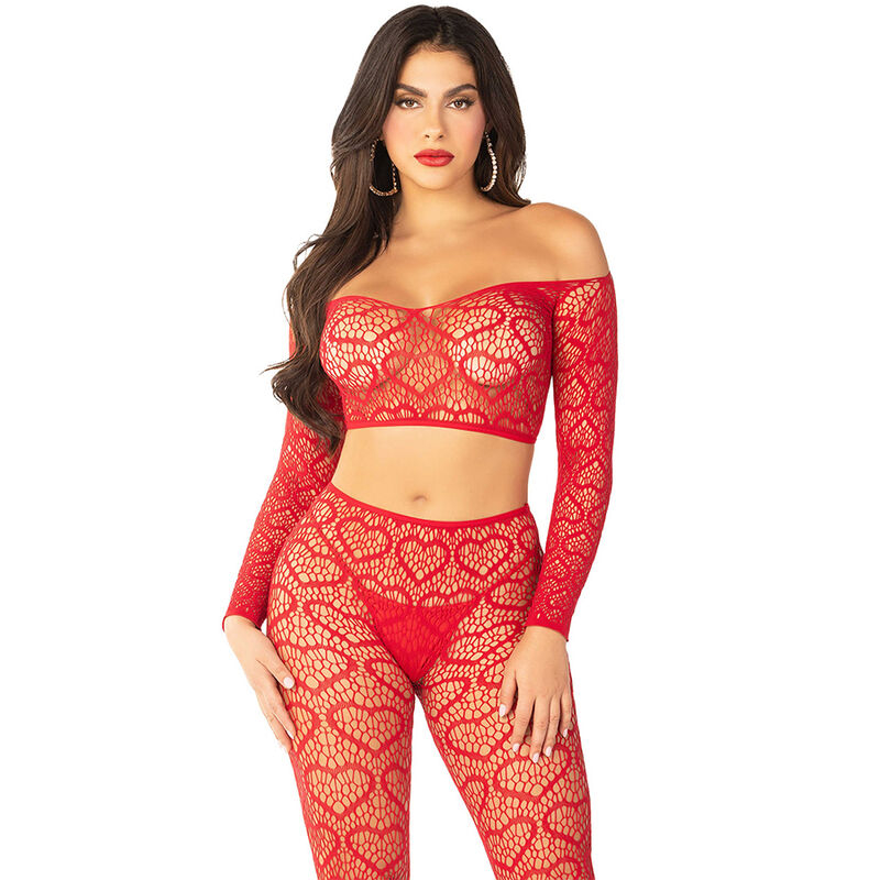Alternative view of LEG AVENUE - CROP TOP + STOCKINGS RED ONE SIZE