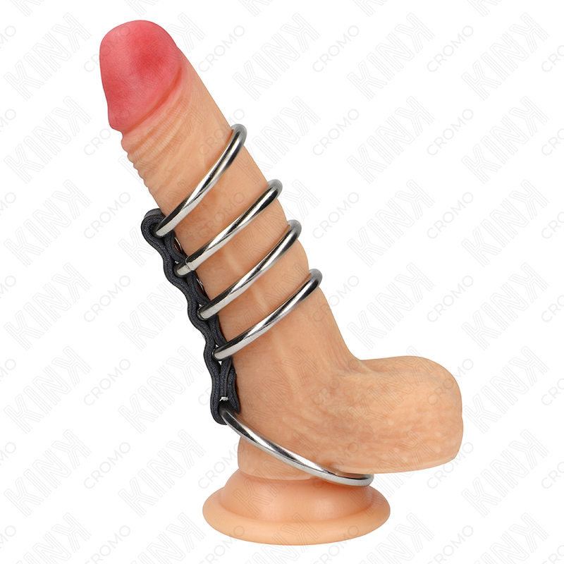 Alternative view of KINK - 5 PENIS RINGS 3.7 CM TO 5 CM METAL CONNECTED BY LEATHER