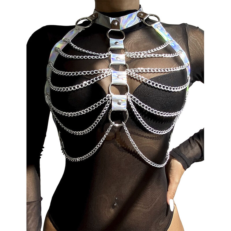 Alternative view of SUBBLIME - 953737 CHEST HARNESS WITH RINGS AND CHAINS SILVER ONE SIZE