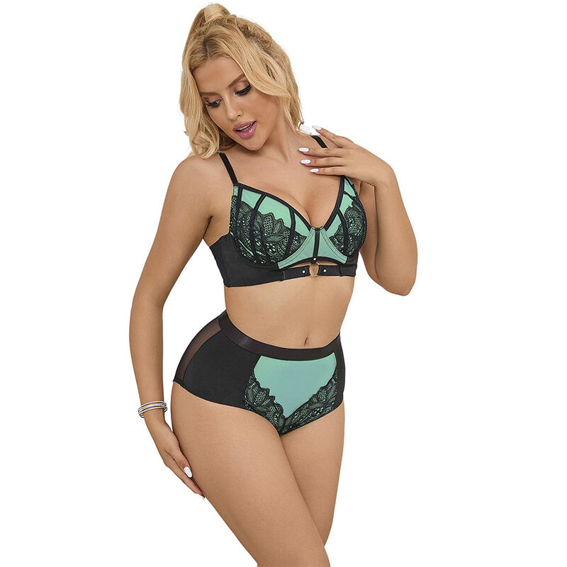 Alternative view of SUBBLIME - 955557 GREEN PATENT LEATHER MESH ZIPPER BRA SET S/M