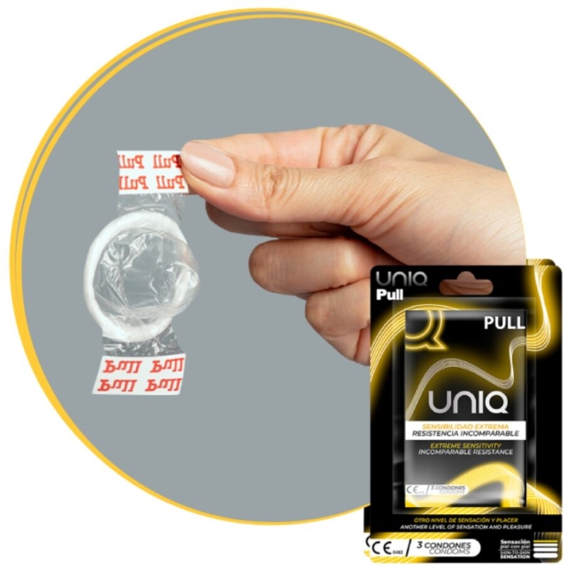 Alternative view of UNIQ - PULL LATEX FREE CONDOMS WITH STRIPS 3 UNITS