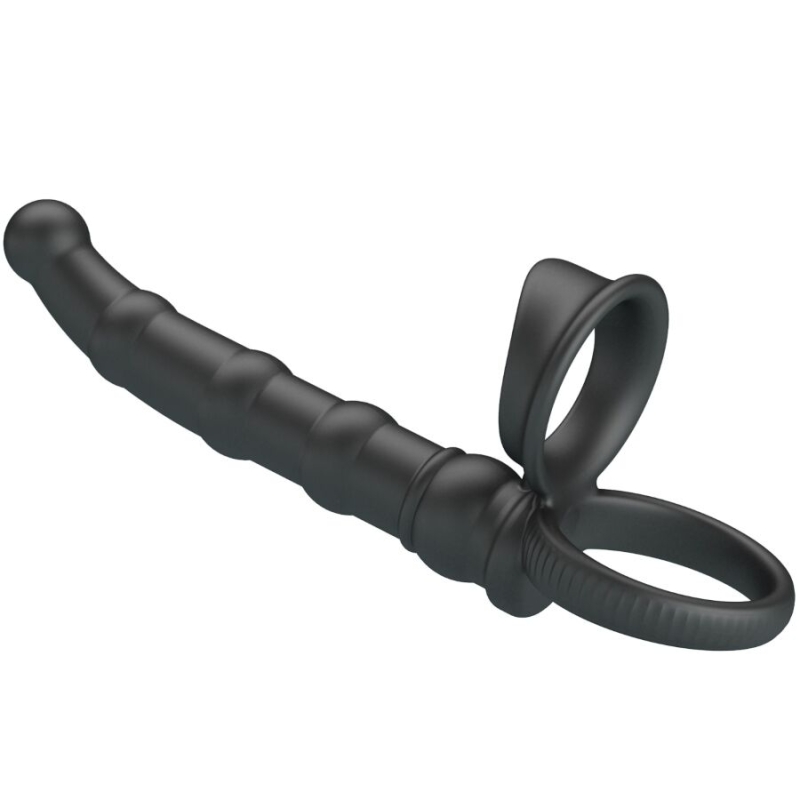Alternative view of PRETTY LOVE - TATUM VIBRATING PENIS RING WITH PLUG 10 VIBRATIONS BLACK