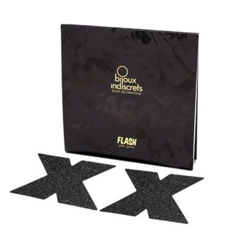 Alternative view of BIJOUX - INDISCRETS FLASH CROSS BLACK NIPPLE CAPS