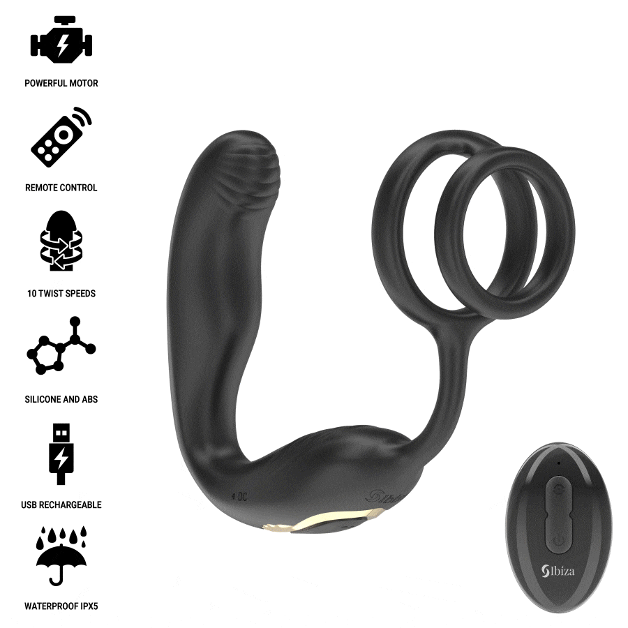 Alternative view of IBIZA - WIGGLE REMOTE CONTROLLED ROTATING ANAL PLUG WITH PERINEAL VIBRATION AND PENIS ENHANCING RINGS