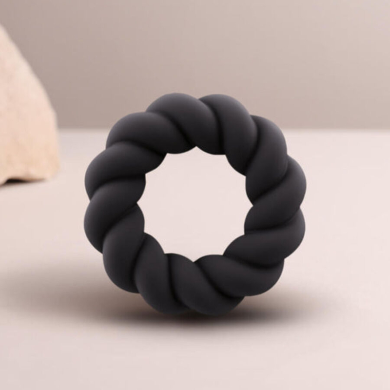 Alternative view of ROCKS-OFF - TWIST BLACK SILICONE MASTURBATOR RING