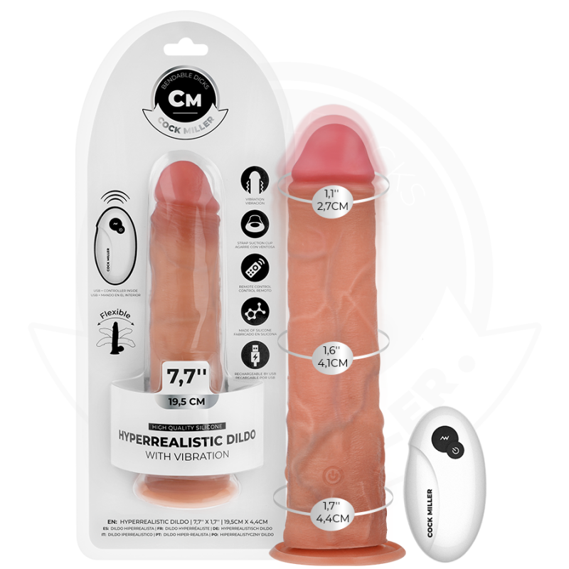 COCK MILLER - REALISTIC DILDO WITH SUCTION CUP AND REMOTE CONTROL VIBRATION 19.5 CM
