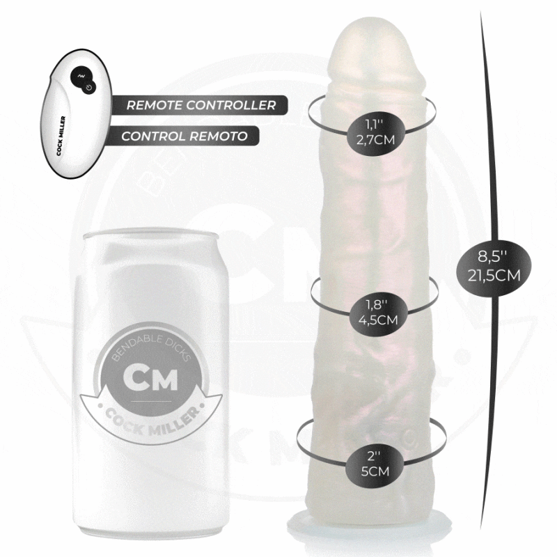 Alternative view of COCK MILLER - DILDO WITH SUCTION CUP, LIGHTS AND VIBRATION WITH REMOTE CONTROL WHITE 21.5 CM