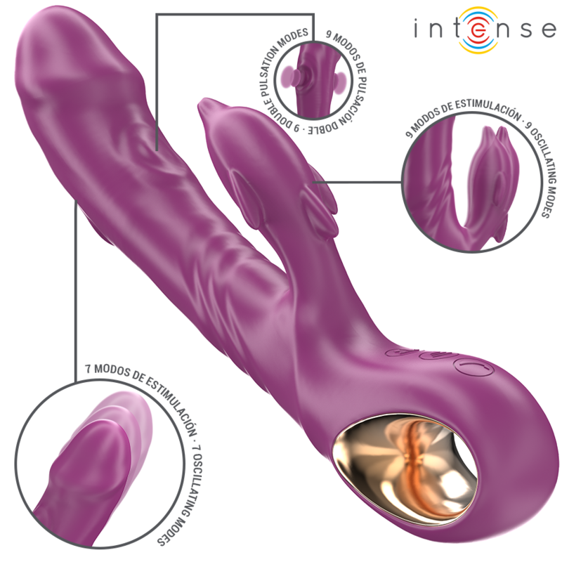 Alternative view of INTENSE - HALLE MULTIFUNCTION VIBRATOR WITH DOLPHIN STIMULATING TONGUE PURPLE