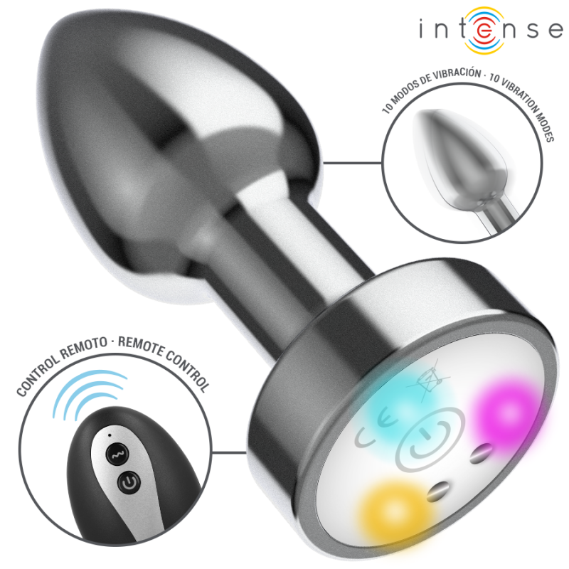 Alternative view of INTENSE - VIBRATING METAL ANAL PLUG WITH LED LIGHTS AND REMOTE CONTROL - SIZE S