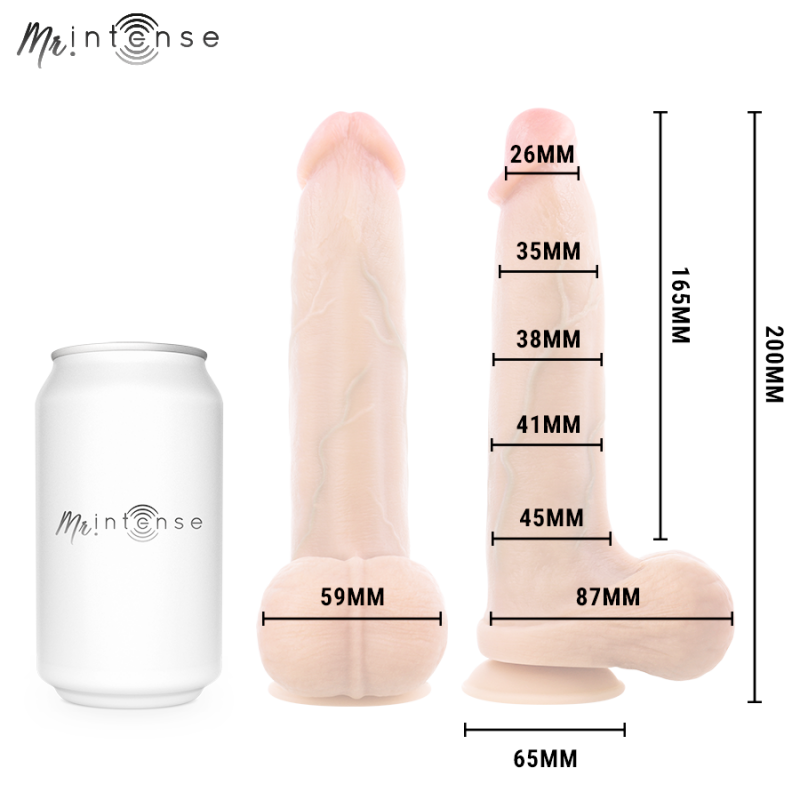 img_221588_346dea92965c4b375befd1320c8e8314_1png - Sex Shop | Lodia.gr - 100% Διακριτική Και Παράδοση με courier της επιλογή σας Sex toy display with two realistic dildos beside a white can, featuring measurement labels and overall length shown (200 mm).