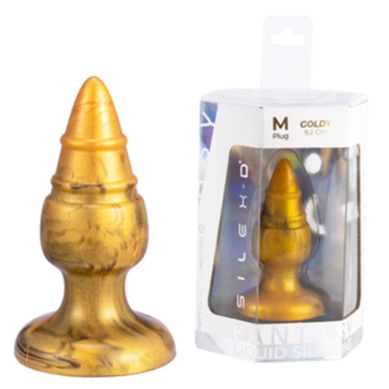 SILEXD - GOLDY ANAL PLUG FANTASY LIQUID SILICONE THERMOREACTIVE GOLDEN 9.2 CM