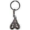 Dark metallic keychain with a glossy two-heart pendant on a short chain.