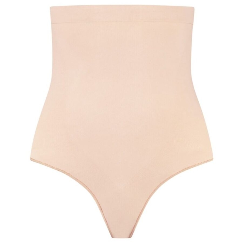 BYE-BRA - SOFT TOUCH SEAMLESS HIGH WAIST THONG BEIGE SIZE S