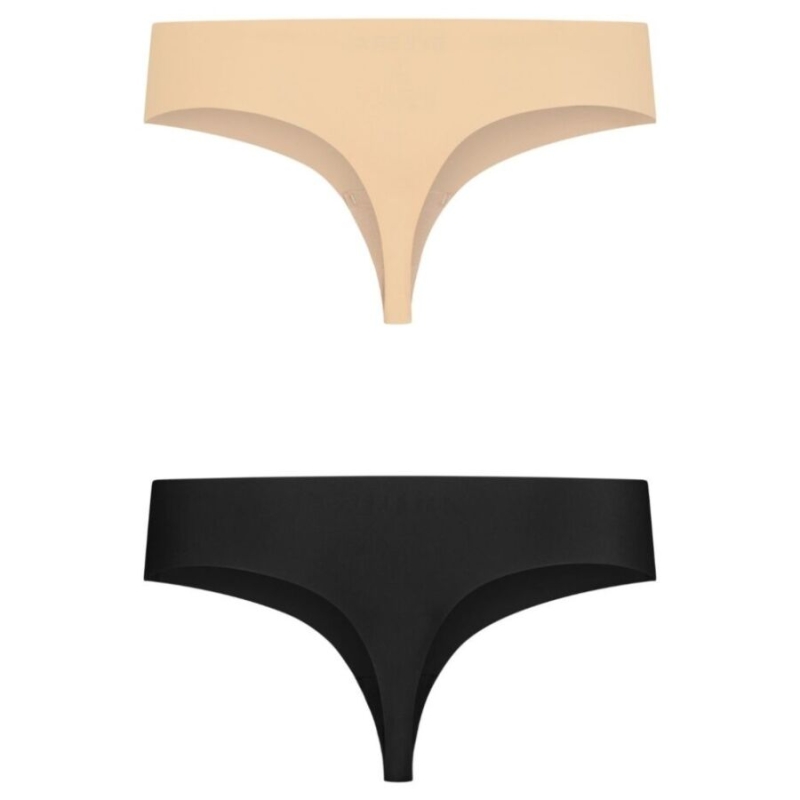 BYE-BRA - INVISIBLE THONG 2 PACK BEIGE BLACK SIZE S