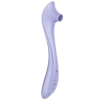 Purple ergonomic handheld massager with a curved handle and rounded head for muscle relief