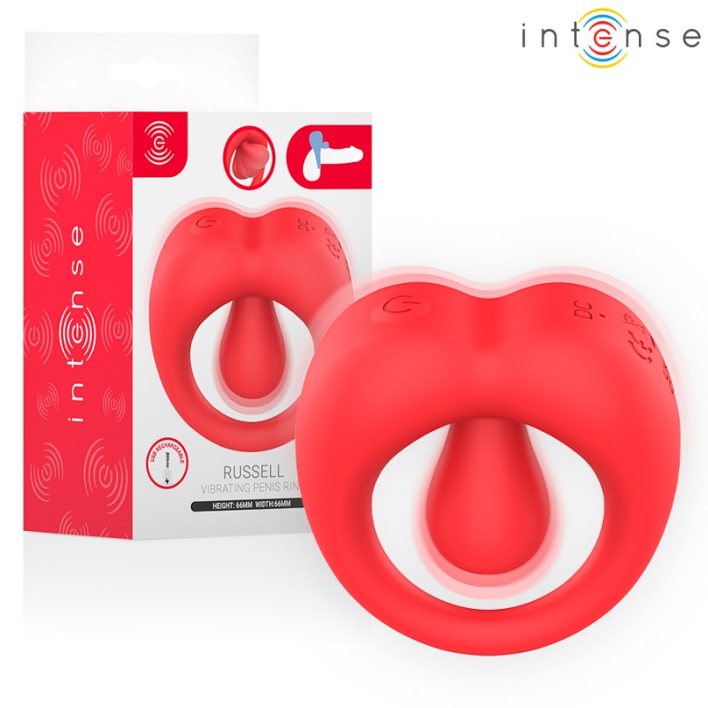 Alternative view of INTENSE - RUSSELL VIBRATING PENIS RING WITH CLITORIS STIMULATION RED