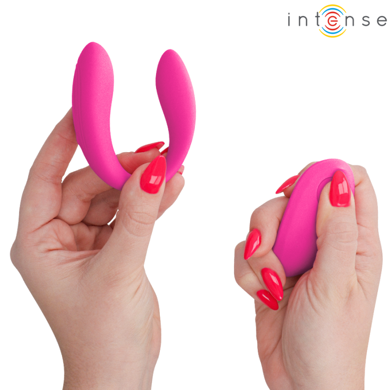 img_223799_b4c3e3e0d55346fbbe86e01f13855326_1png - Sex Shop | Lodia.gr - 100% Διακριτική Και Παράδοση με courier της επιλογή σας Two pink silicone sex toys being held by hands with red nail polish; one open and curved, the other gripped closed, Intense logo visible in the corner.