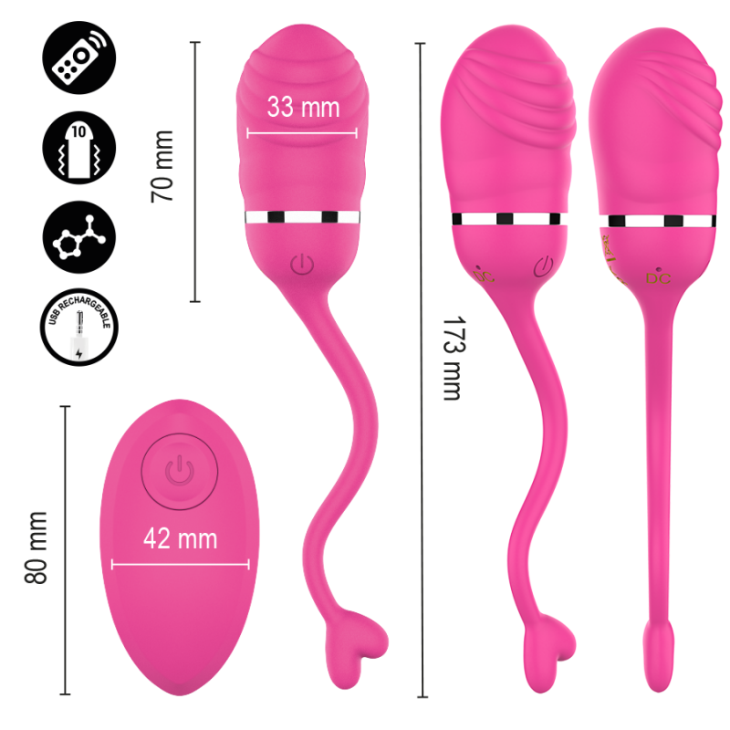 img_223845_24e681c30f906827cad4e1c4d241e68b_1png - Sex Shop | Lodia.gr - 100% Διακριτική Και Παράδοση με courier της επιλογή σας Pink USB-rechargeable vibrating wand with curved shaft and bulb tip, shown with a pink oval remote; dimensions: total length 173 mm, head 33 mm diameter, controller 42 mm wide, and egg-shaped part 80 mm tall.