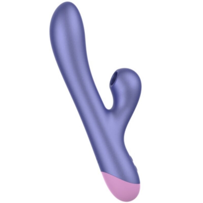 Purple curved vibrator with a pink base, shown as a product image.