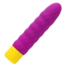 Purple ribbed silicone vibrator with a yellow base cap