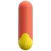 Pink cylindrical vibrator with a yellow rounded base embossed with the word 'ROMP'