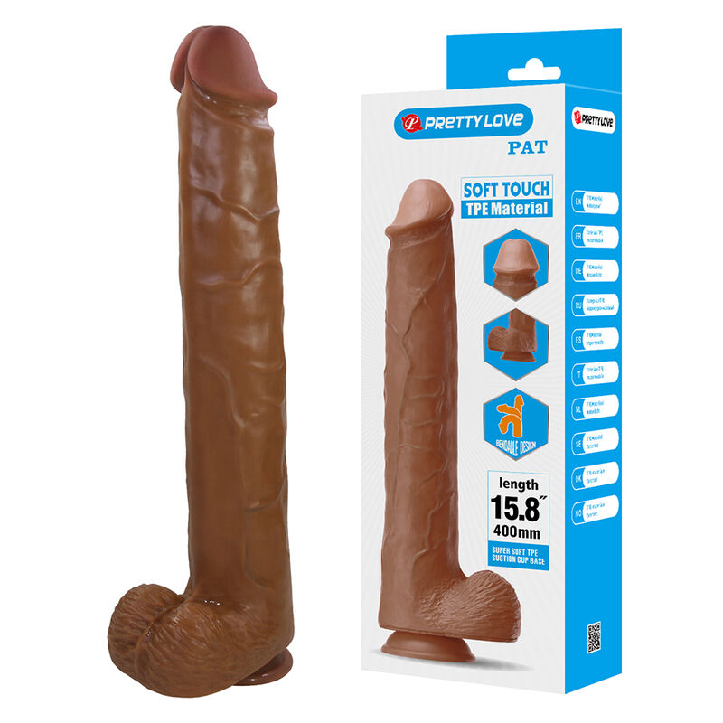 PRETTY LOVE - PAT REALISTIC FLEXIBLE DILDO WITH SUCTION CUP 40 CM -Ø- 6 CM BROWN