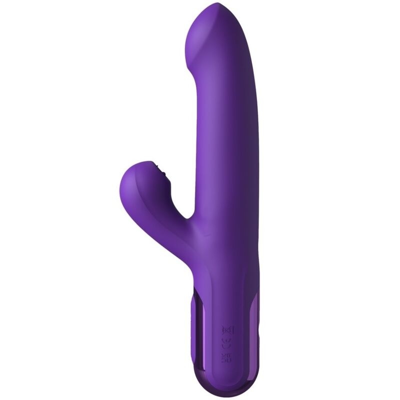 Purple vibrator with a curved shaft and a side arm, shown on a white background.