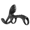 Black silicone anal sex toy with a curved shaft and circular base for grip and handling
