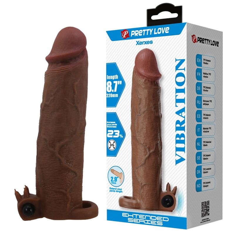 PRETTY LOVE - XERXES VIBRATING PENIS SLEEVE 22 CM Ø 4.5 CM BROWN