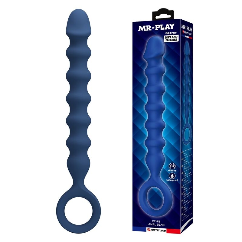 MR PLAY - BLUE SILICONE ANAL BEADS ANAL PLUG -Ø- 3,4 CM - 28.5 CM