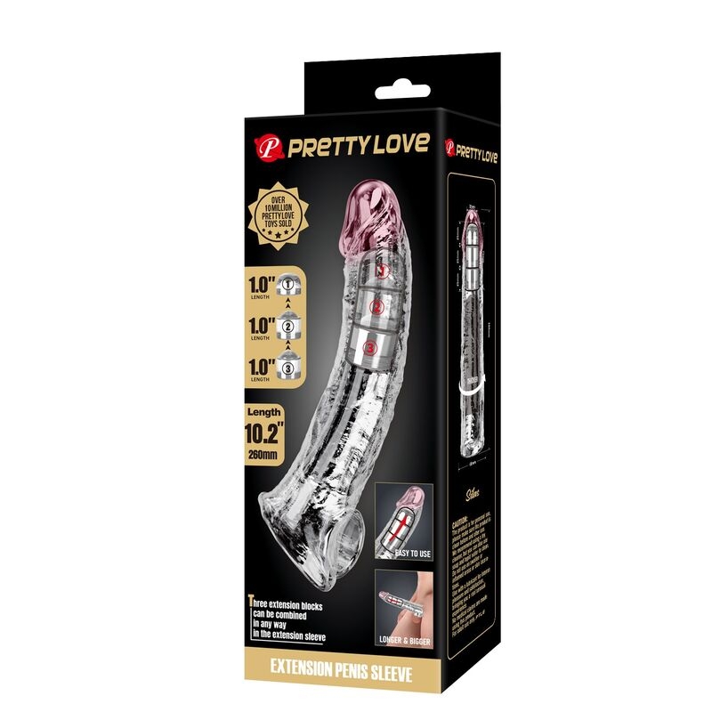 Alternative view of PRETTY LOVE - ADJUSTABLE PENIS EXTENSION SLEEVE 26 CM Ø 4 CM TRANSPARENT