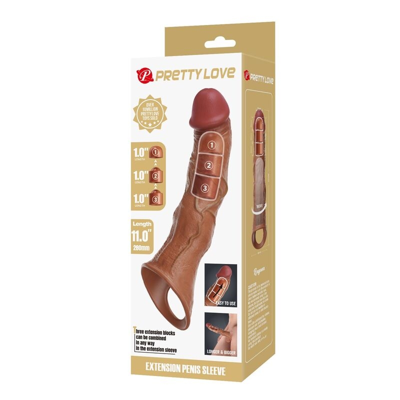 Alternative view of PRETTY LOVE - ADJUSTABLE PENIS EXTENSION SLEEVE 28 CM Ø 4.5 CM BROWN