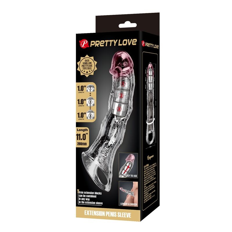 Alternative view of PRETTY LOVE - ADJUSTABLE PENIS EXTENSION SLEEVE 28 CM Ø 4.5 CM TRANSPARENT