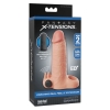 Packaging for Fantasy X-Tensions vibrating 2-inch extension dildo with rechargeable silicone bullet and remote control accessory on the side of the box.