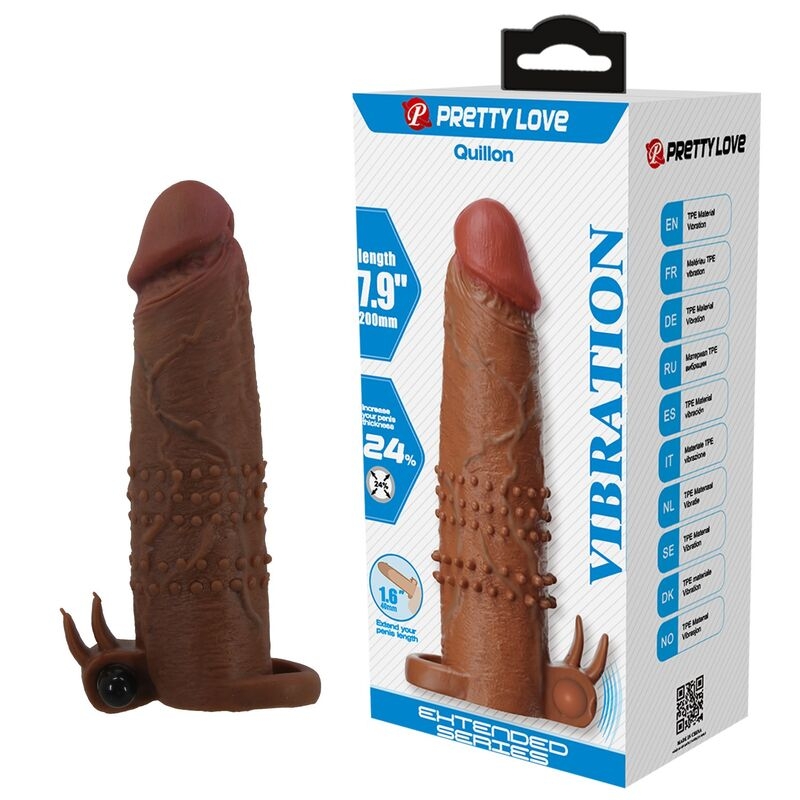 PRETTY LOVE - QUILLON VIBRATING PENIS SLEEVE 20 CM Ø 4 CM BROWN