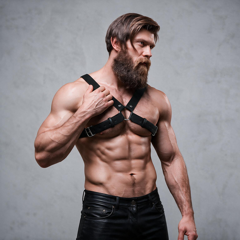 Alternative view of FETISH SUBMISSIVE ATTITUDE - MENS ADJUSTABLE ECO-LEATHER CROSS CHEST BULLDOG HARNESS