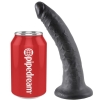 Red can with white 'Pipedream' text beside a black silicone dildo on a white background.Product shot showing an adult toy next to a soda can for scale and branding.