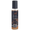 Bottle of Extase Sensuel massage lubricant with a black label and orange floral design on a clear bottle.
