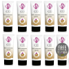 Row of white KIKI Travel cupcake packaging tubes arranged in a grid, with pink logo and a cupcake illustration accented by gold waves groove pattern on each tube