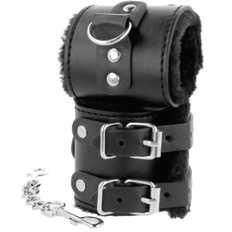 Alternative view of DARKNESS - BLACK ADJUSTABLE LEATHER HANDCUFFS WITH LINING