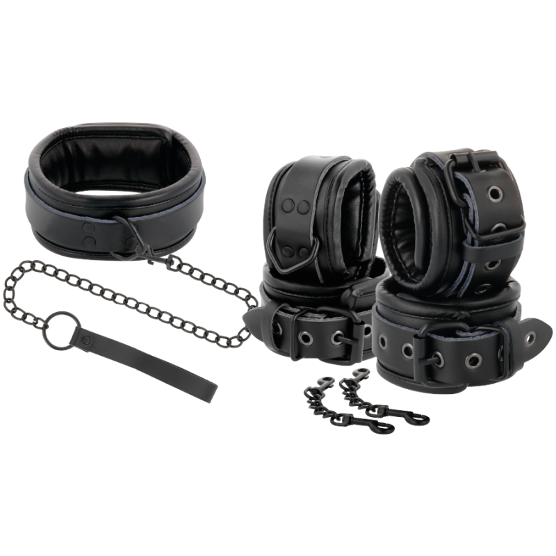 Alternative view of DARKNESS - BLACK LEATHER HANDCUFFS AND COLLAR
