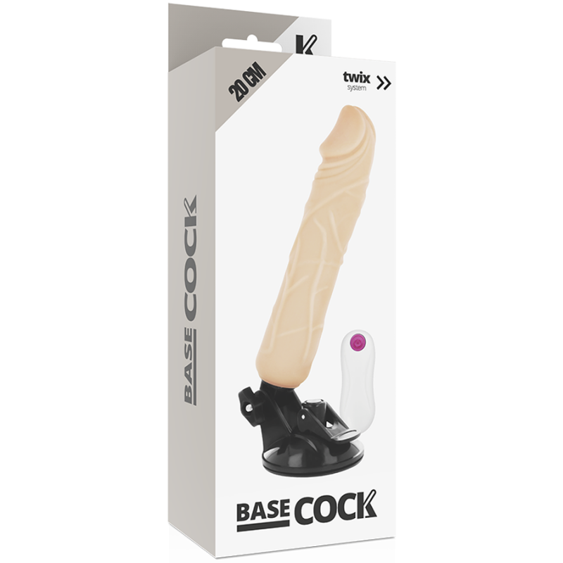 img_80025_8f59efa59fc781f64a28474913b41c0d_1png - Sex Shop | Lodia.gr - 100% Διακριτική Και Παράδοση με courier της επιλογή σας Boxed sex toy showing a beige dildo with a black suction base and a white remote; packaging reads BASE COCK.