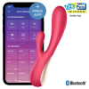Phone screen shows a sexual wellness app interface beside a pink Bluetooth vibrator with CES award badges in the corner.