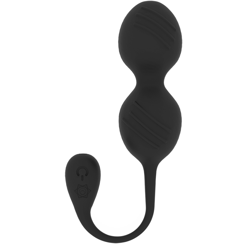Black silicone dual-bulb anal plug with a curved neck and flexible retrieval tail on a white background.