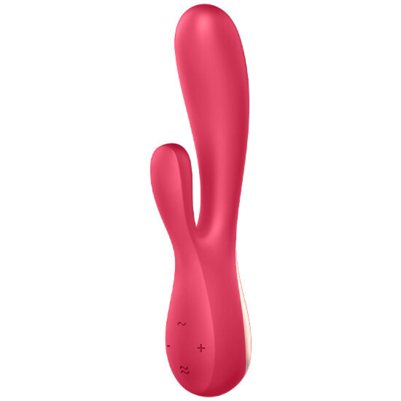 Pink dual-ended vibrator with control buttons at the base, designed for sexual stimulation.