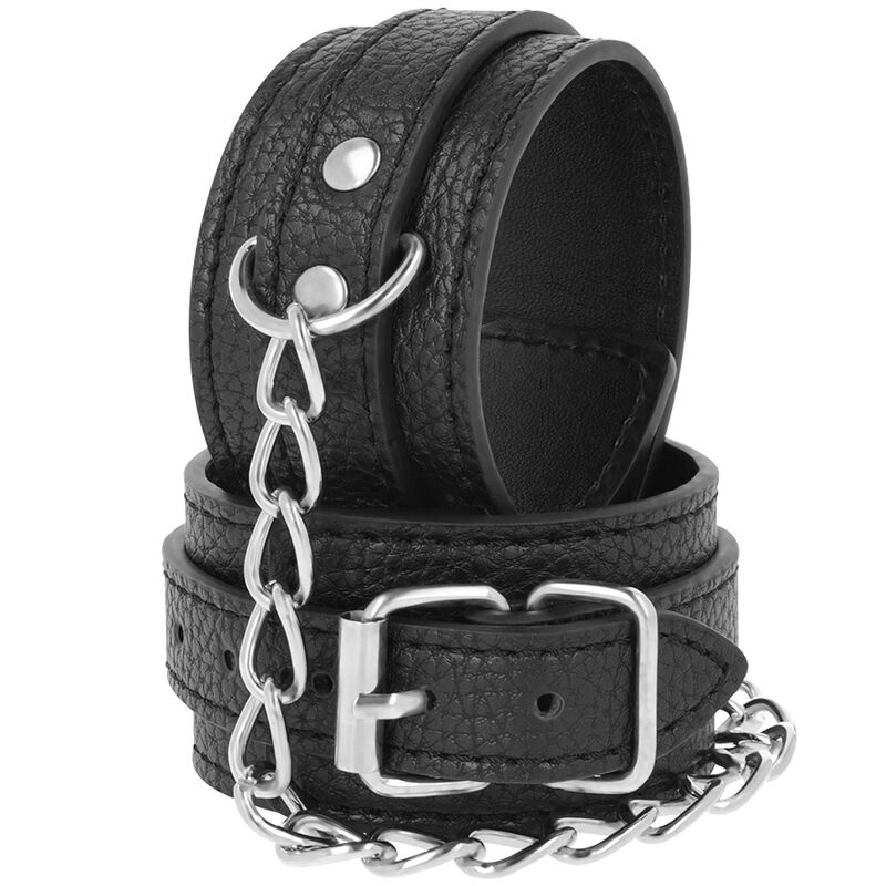 Alternative view of DARKNESS - BLACK TEXTURED LEATHER HANDCUFFS
