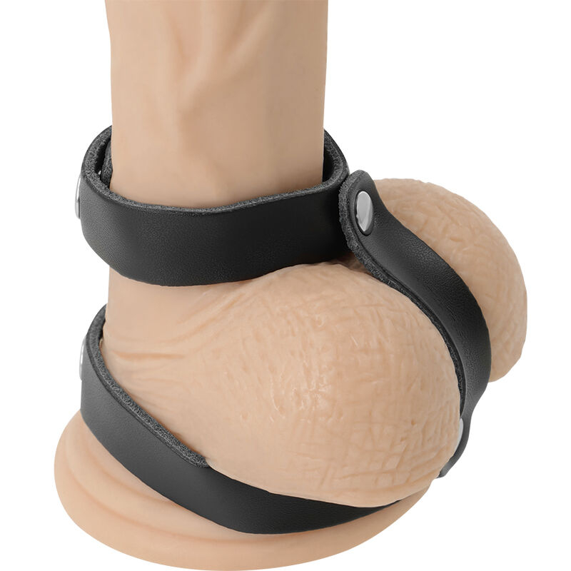 Alternative view of DARKNESS - LEATHER ADJUSTABLE PENIS AND TESTICLE RING