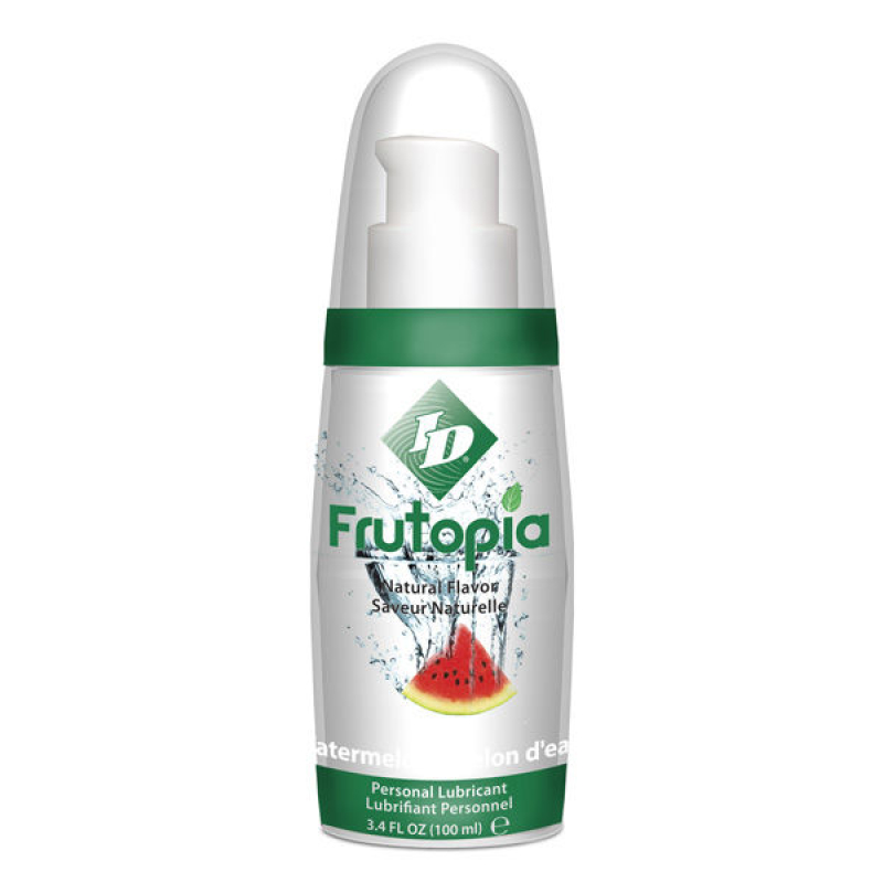 Frutopia personal lubricant bottle with green cap and watermelon graphic on label